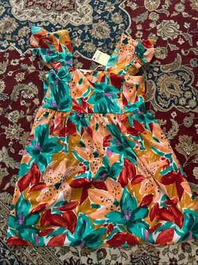 JODIFL. NWT  Multicolor Floral Ruffle-Strap Sundress - Teal, Orange & Red